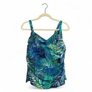 L.L. Bean Blue Tropical Patterned Tankini Swim Top Women’s Plus Size 16 Regular